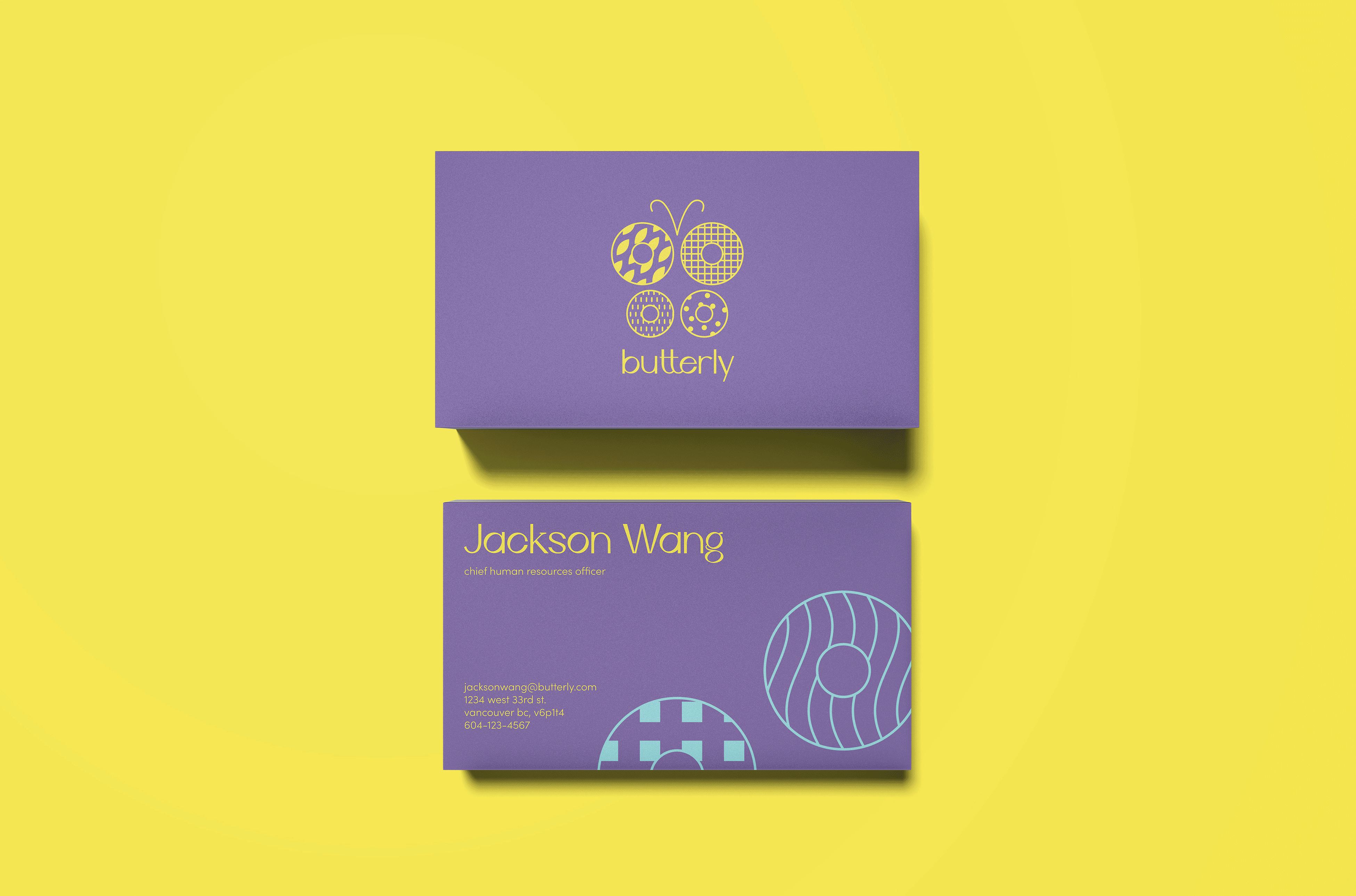 A pretty business card changing bright colours and names.