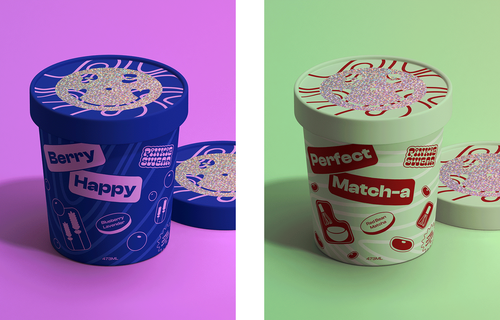 Two containers of ice cream.